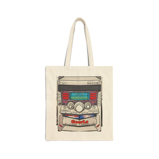 Retro Boombox Canvas Tote Bag | Vintage Music Speaker Graphic